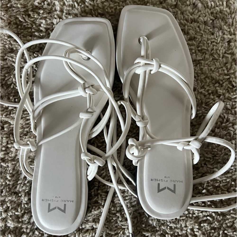 Marc fisher cream lace up sandals